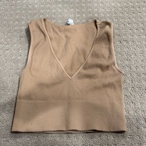 Nikibiki V-Neck Ribbed Tank Top in Tan